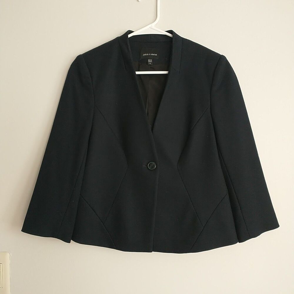 Judith&Charles Blazer Jacket Womens 8 Blue Geometric 1 Button 100%Wool Canada